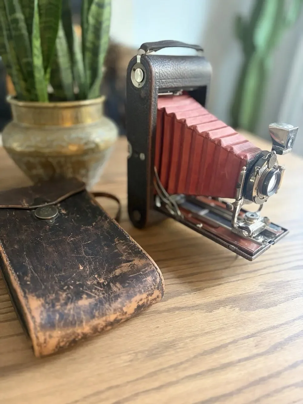 Antique Kodak No. 3A Folding Pocket Camera Model D Red Leather Bellows With Case